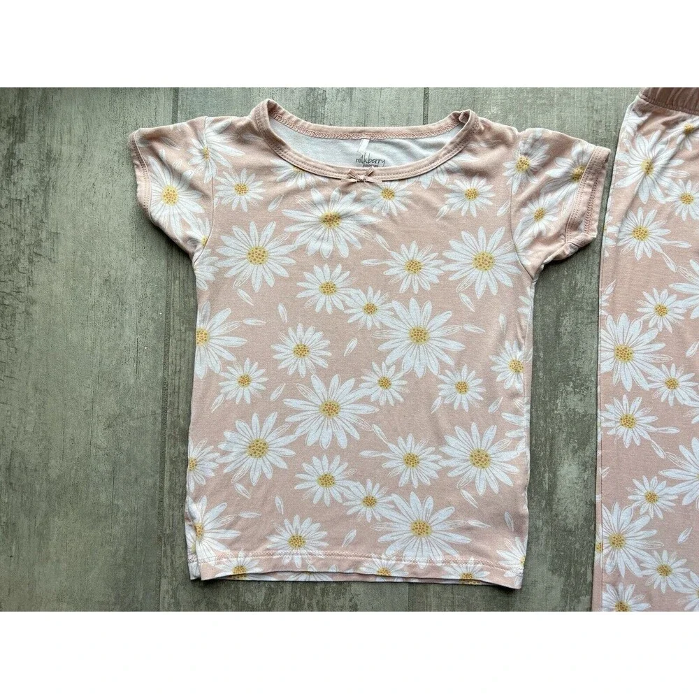 $45 MILKBERRY Pajamas Boutique Designer Bamboo 2 Piece Pjs Set Girls Daisy 4T